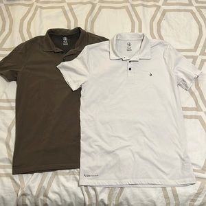 TWO Volcom Polo Shirts - White - OD/Dark Green - Like New